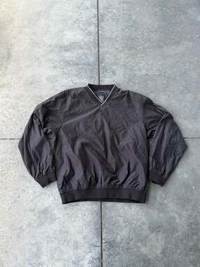 Devon & Jones Men's Black V-Neck Windbreaker Pullover Jacket
